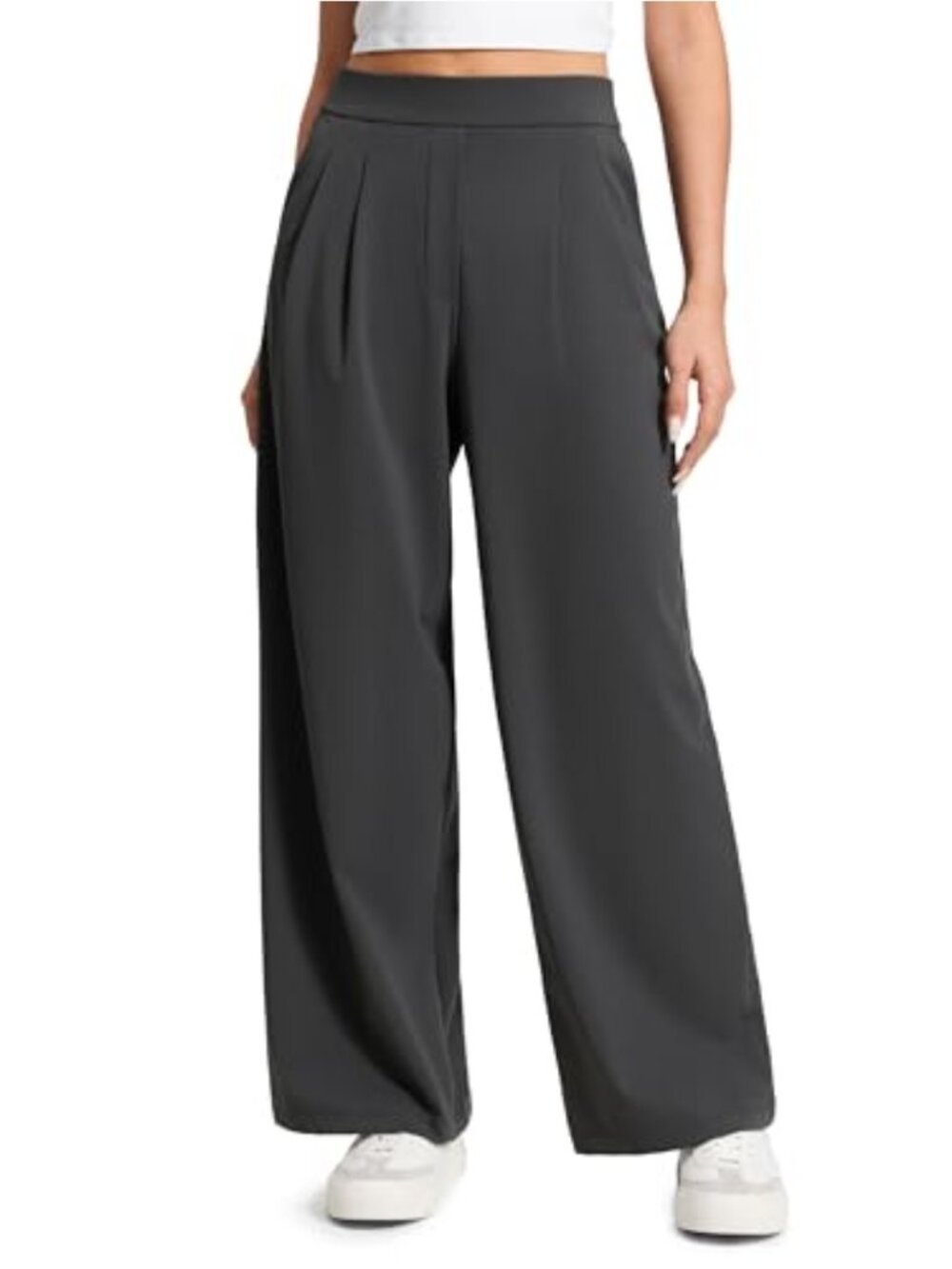 High Rise Wide Leg Work Pants 29.5" 4-Way Stretch Business Casual